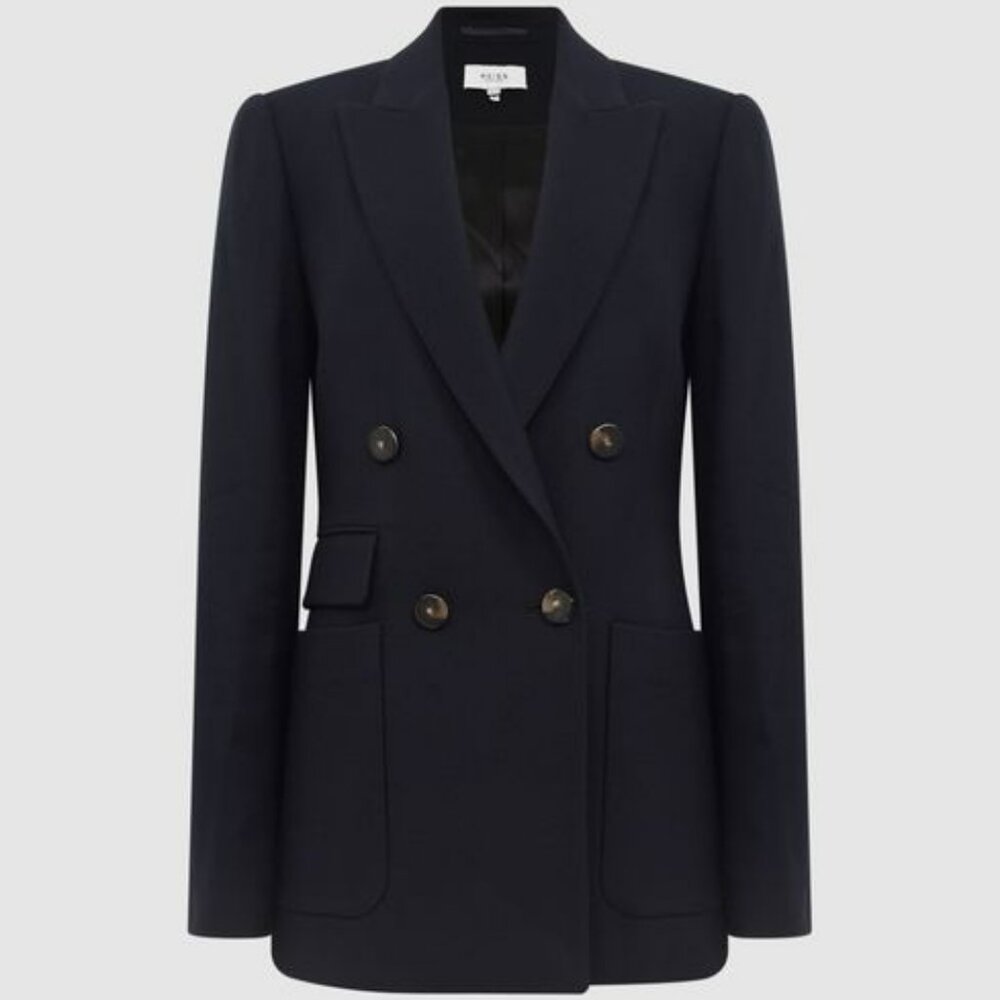 Reiss Larsson Double Breasted Twill Blazer size US 4 / UK 8 Navy